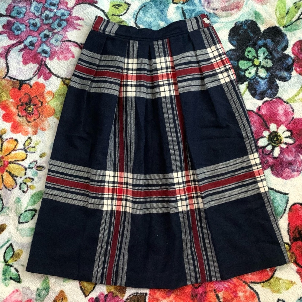 Vintage 80s/90s Plaid Tartan Wool Blend Fall Autumn Dark Academia Midi Skirt